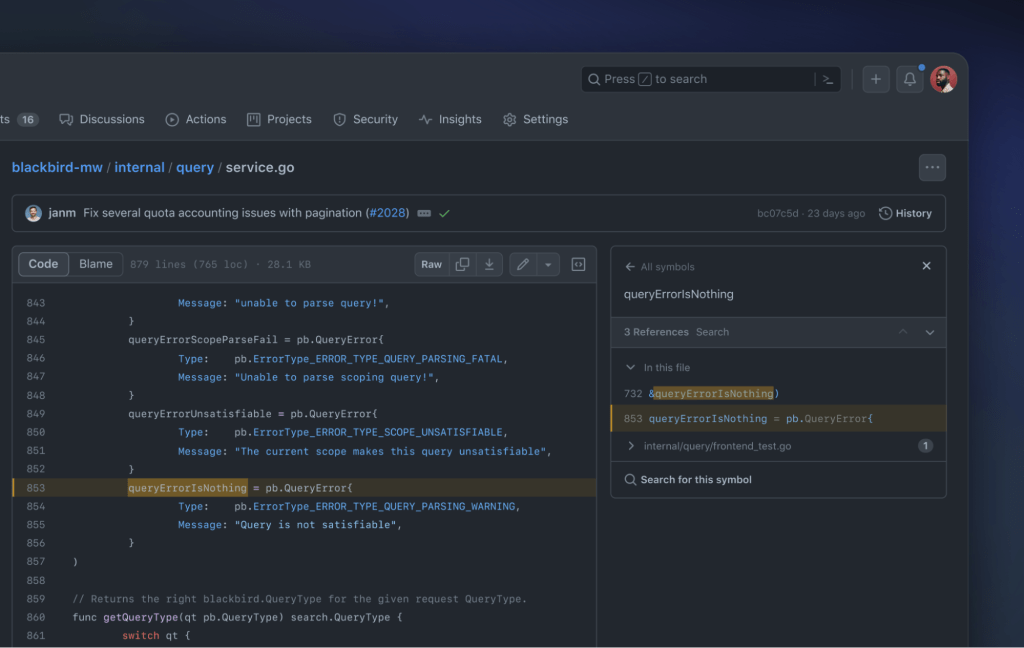 Code view showing the definition of the queryErrorIsNothing constant