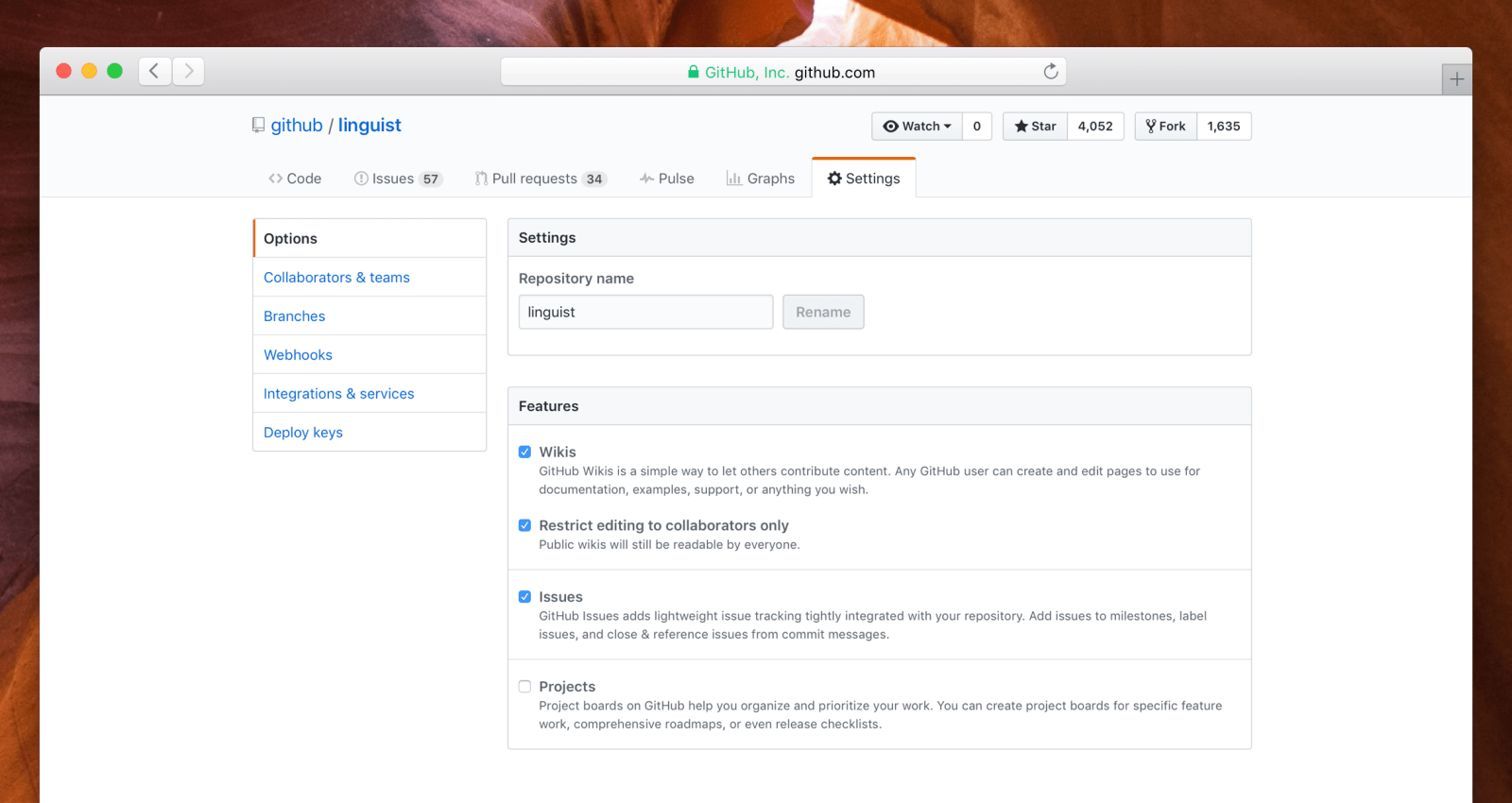 Disable GitHub Projects