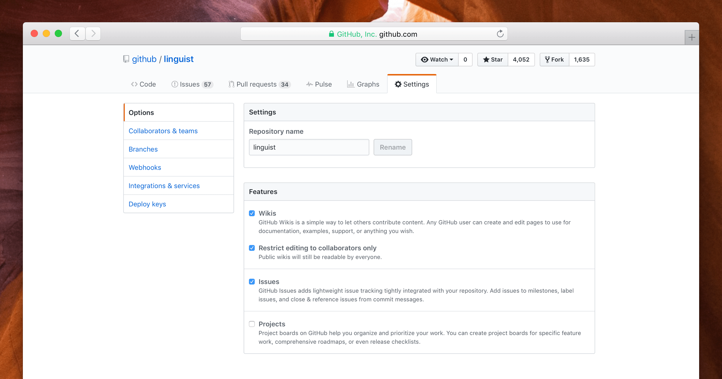 Disable GitHub Projects