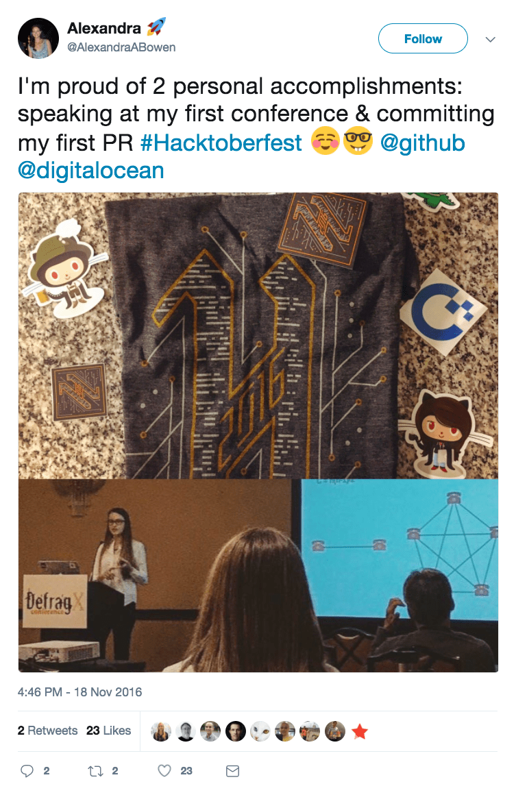 @AlexandraABowen Hacktoberfest Tweet