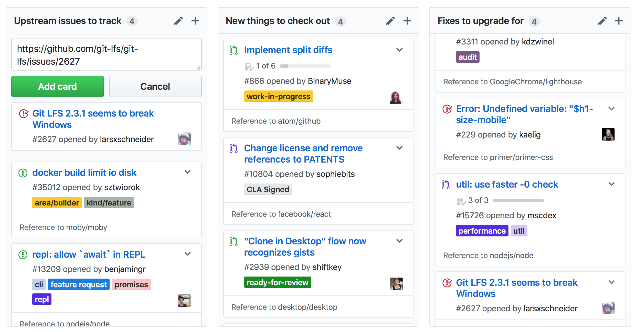 Context added to project boards