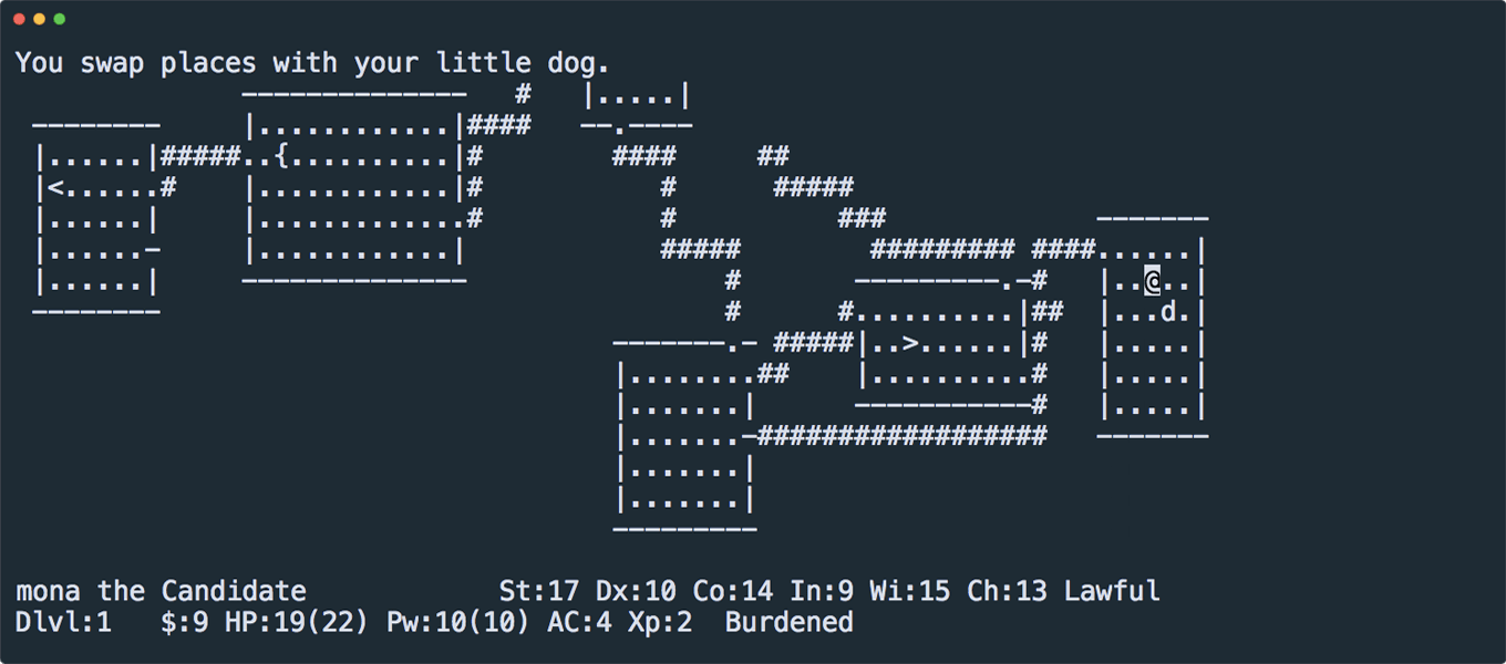 Hyper 2 screenshot showing NetHack 3.6.1