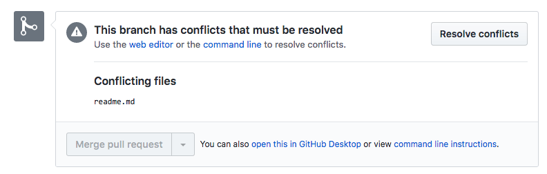 You'll see a notification when merge conflicts happen in a pull request