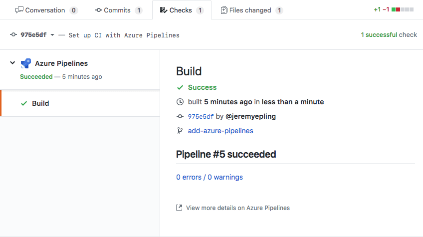 Azure Pipelines integration with GitHub screenshot