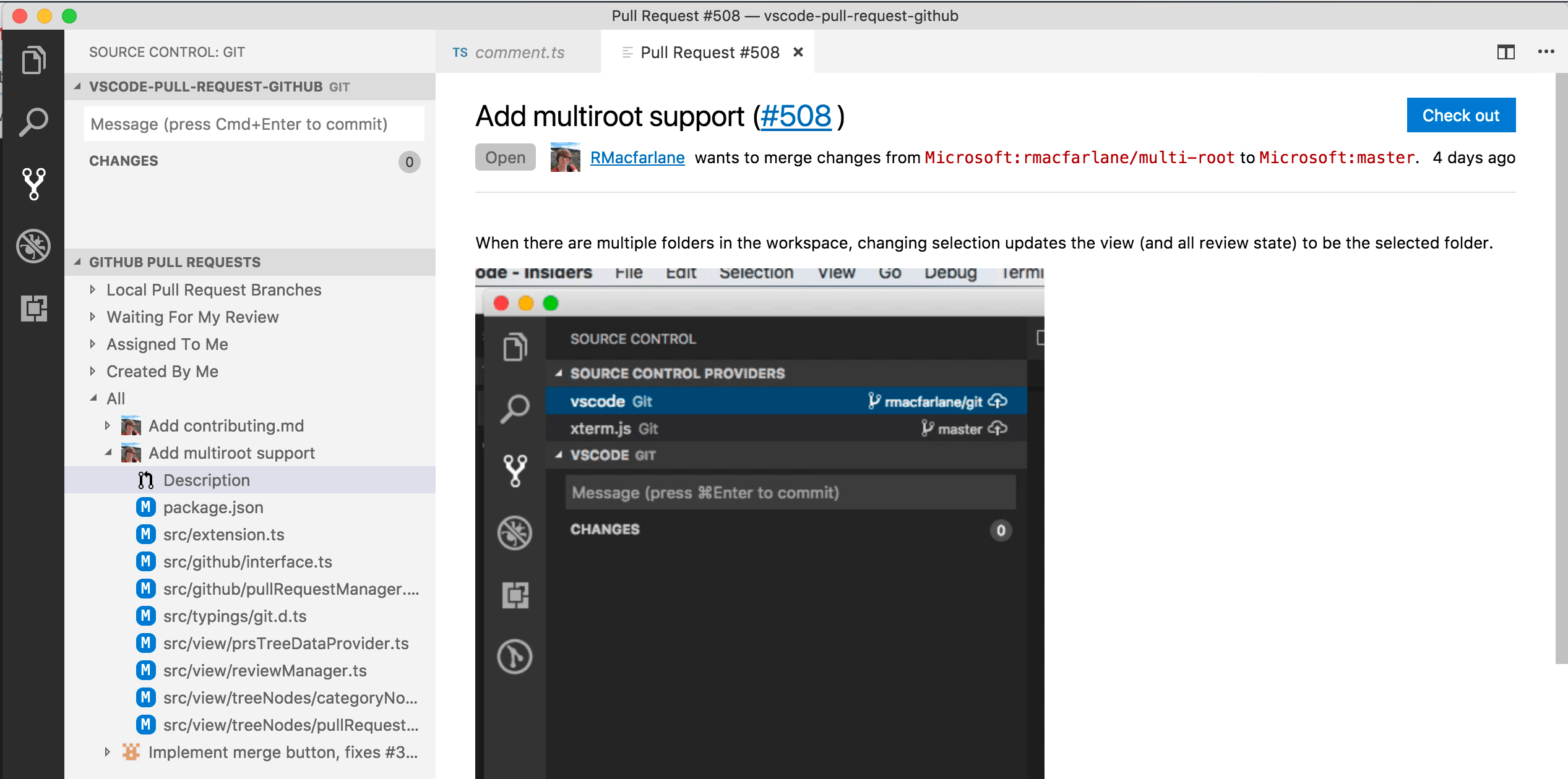 The pull request experience in Visual Studio Code