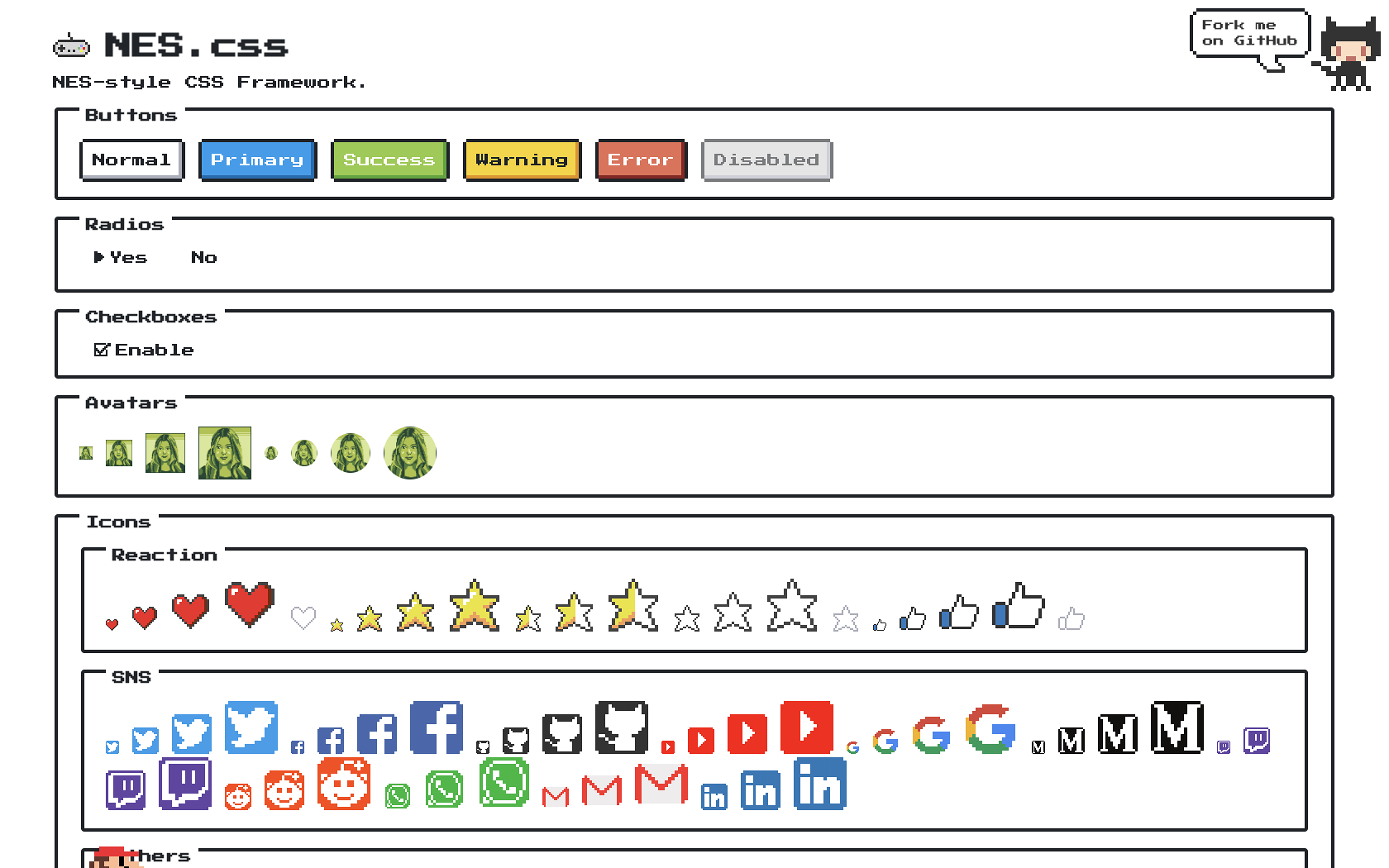 Screenshot showing the NES-style(8bit-like) CSS Framework