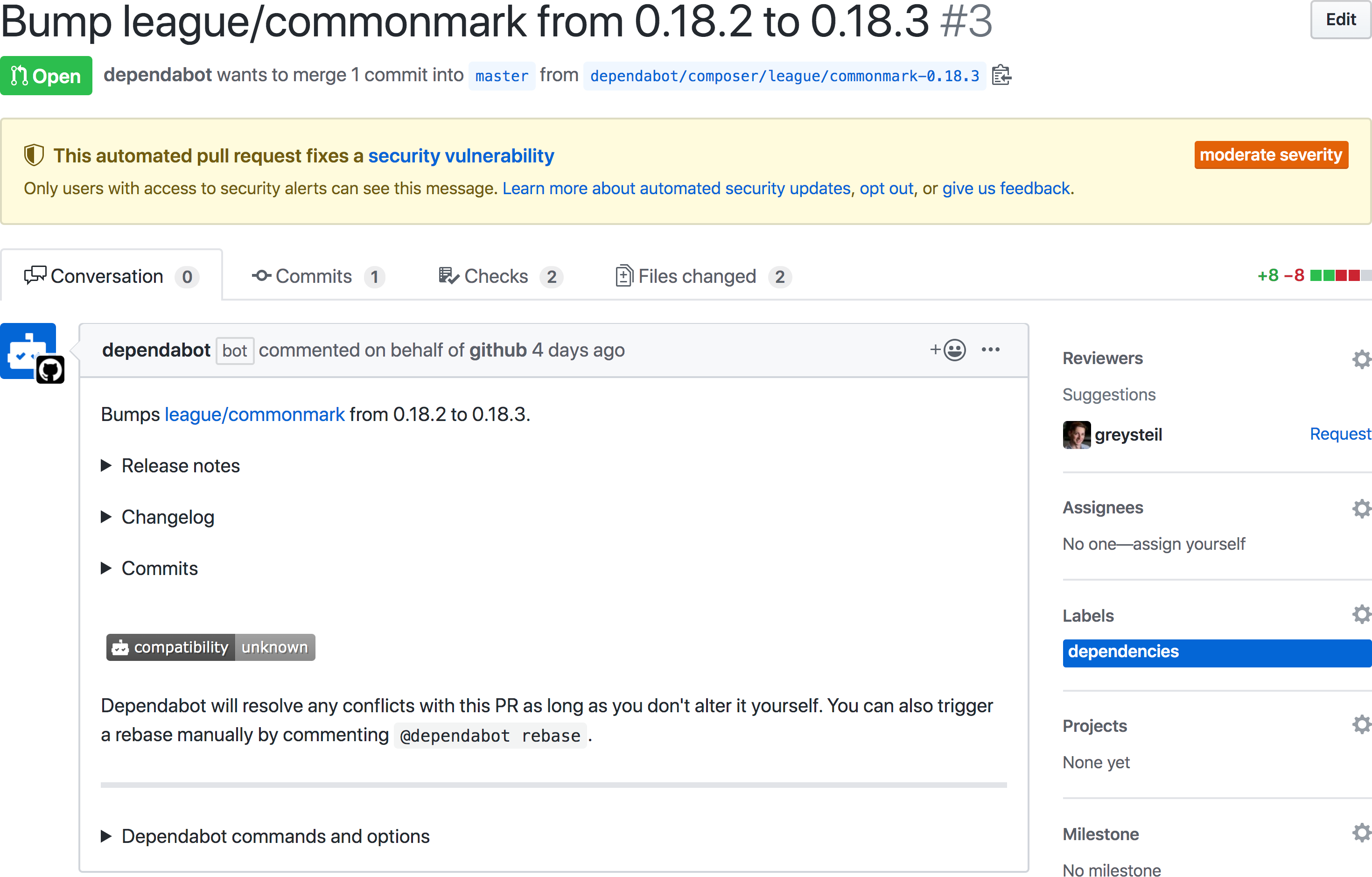 Automated security updates are found in pull requests, automatically opened by dependabot. 