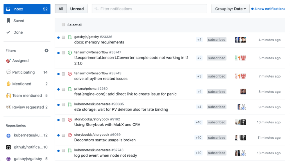 Screenshot showing GitHub notifications