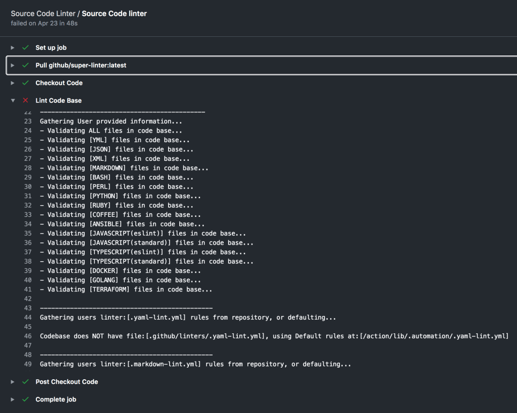 GitHub Super Linter in action
