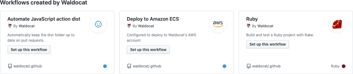 Screenshot showing a series of workflows created by Waldocat