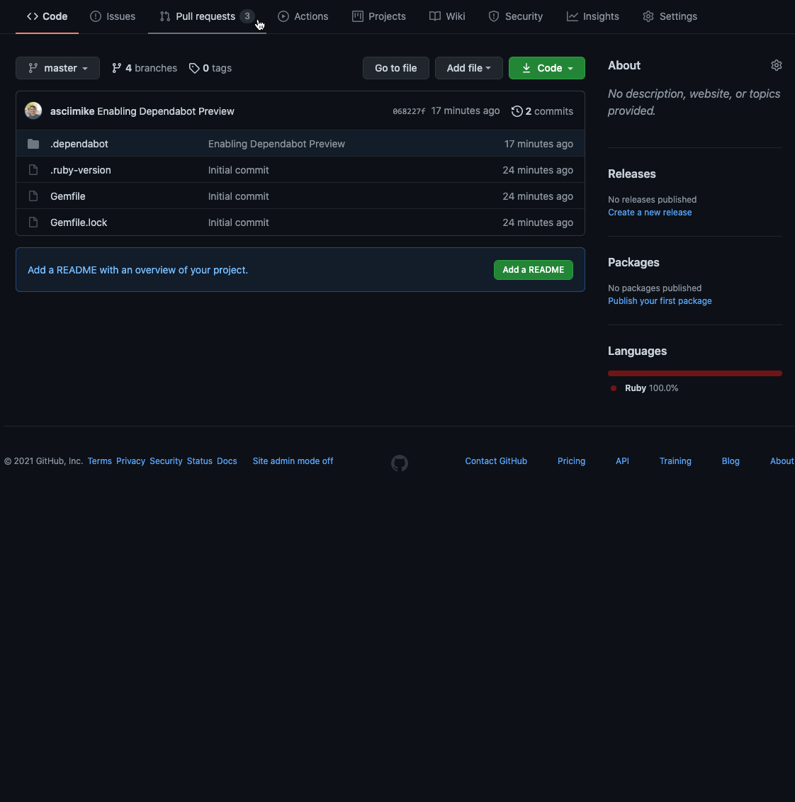 GIF showing how to merge Dependabot pull request to upgrade to GitHub-native Dependabot