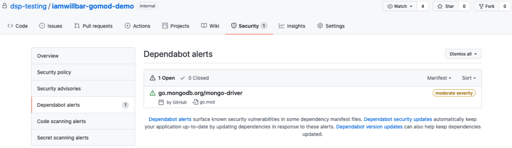 Screenshot of a Dependabot alert