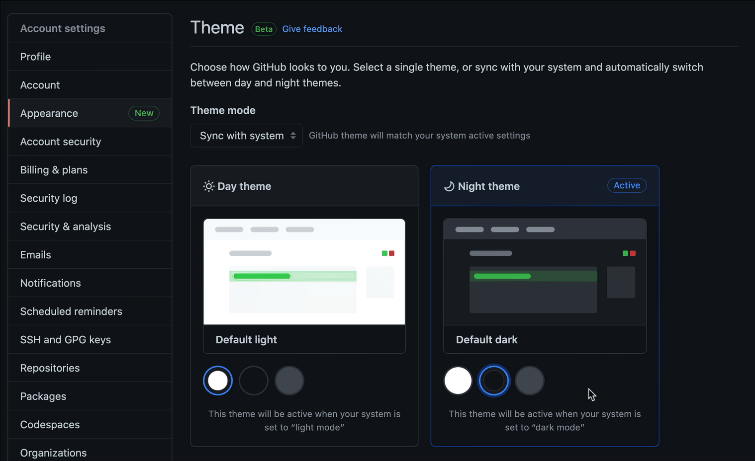 GIF showing day and night themes