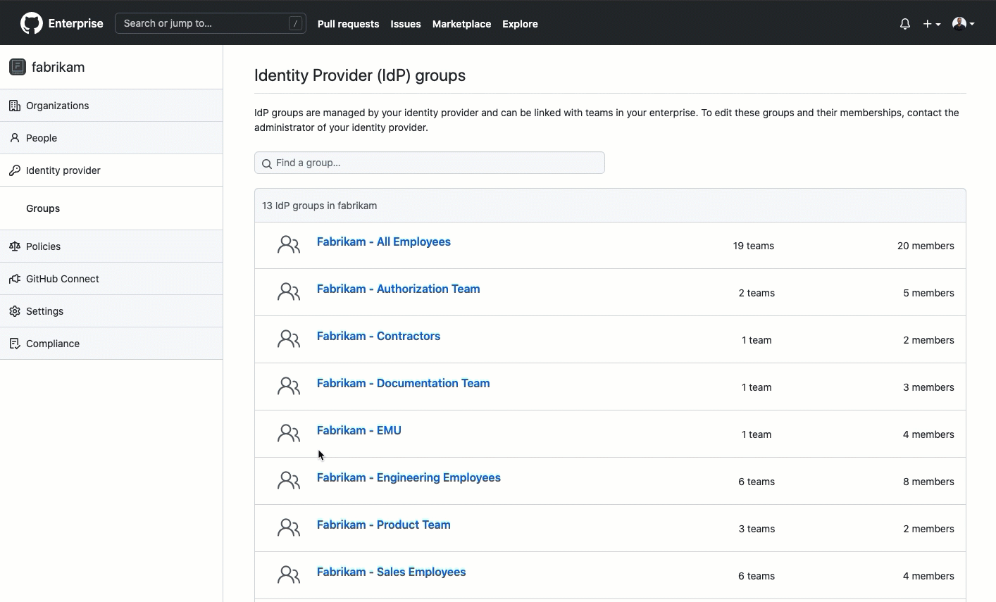 GIF showing the ability to connect an IdP group with GitHub using enterprise managed users