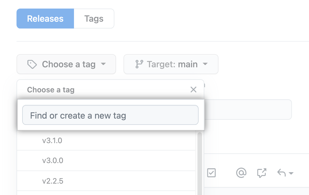 Screenshot of version tags