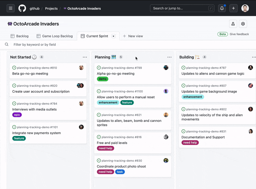 GIF showing the ability to customize which fields display on issues in board view