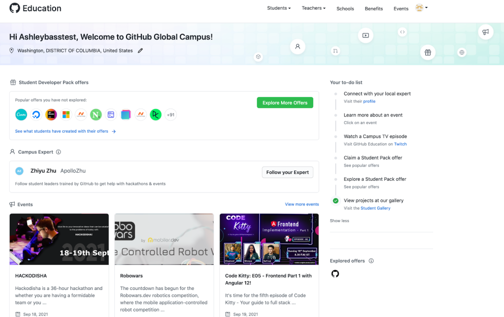 Screenshot of GitHub Global Campus portal