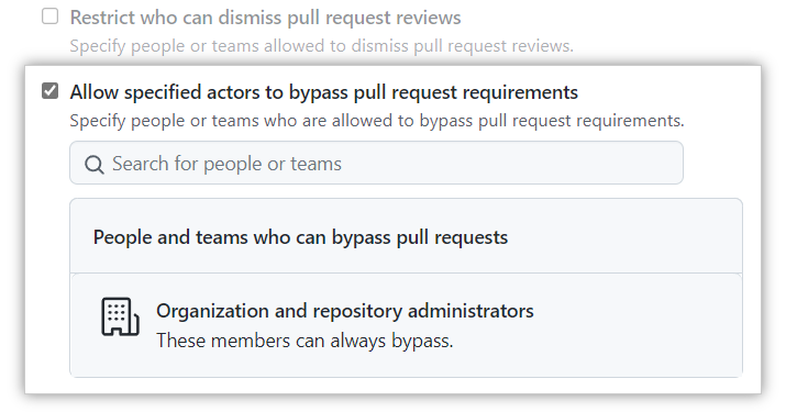 Screenshot of option to bypass PR requirements