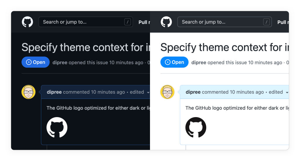 screenshot of image using both light and dark theme