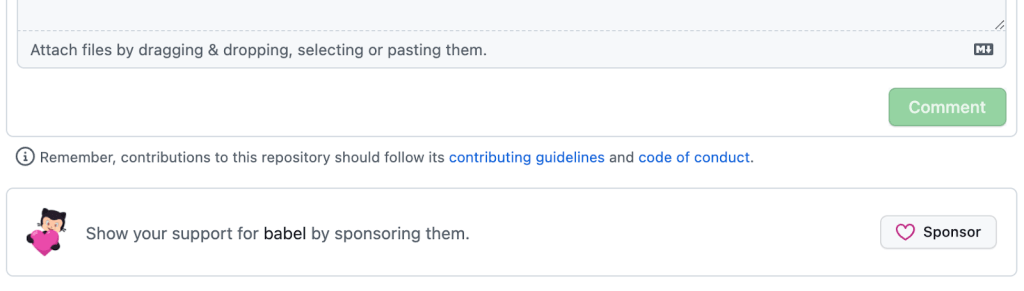 screenshot of reminder to sponsor in a GitHub Issue