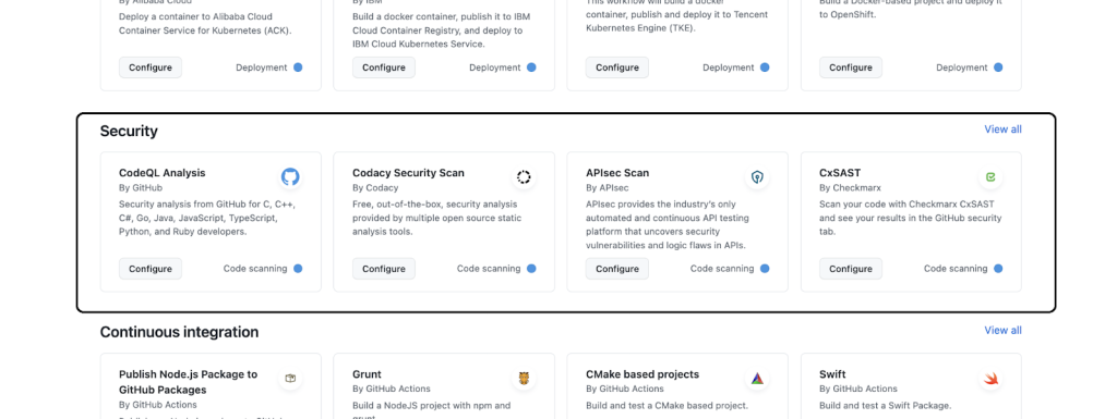 screenshot of security workflows