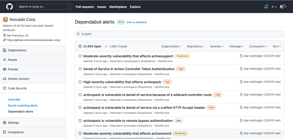 Dependabot alerts UI