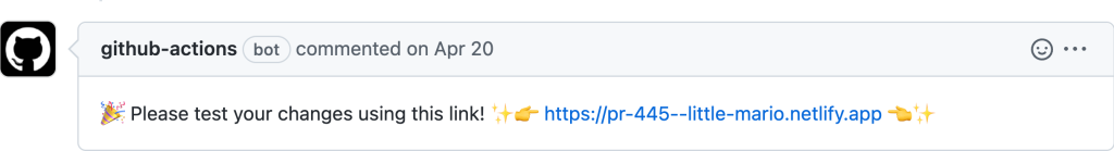 Screenshot showing GitHub Actions generating a preview deployment on Netlify.
