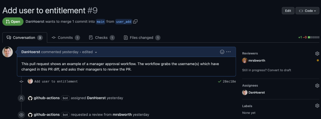 Screenshot of manager approval workflow