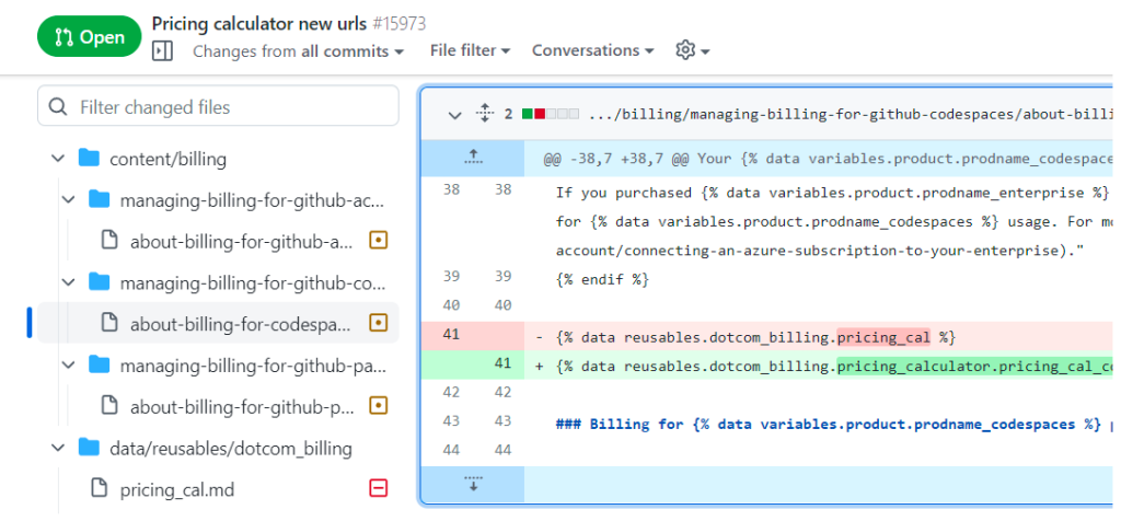 Screenshot showing a pull request being reviewed