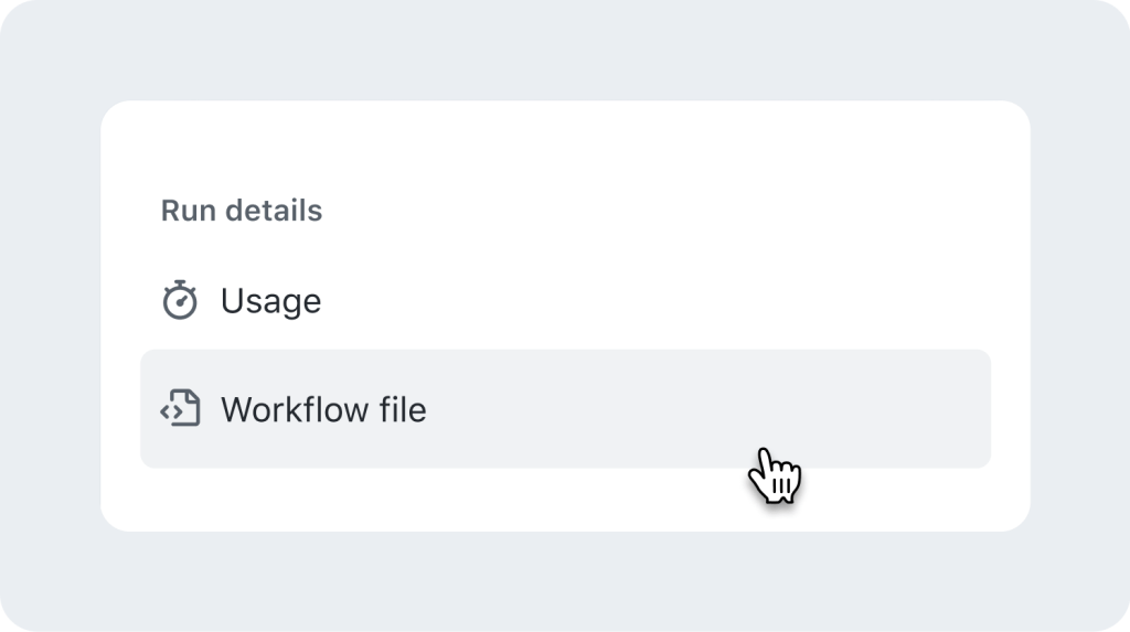 Detail of the run details section with two options named ‘Usage’ and ‘Workflow file’.