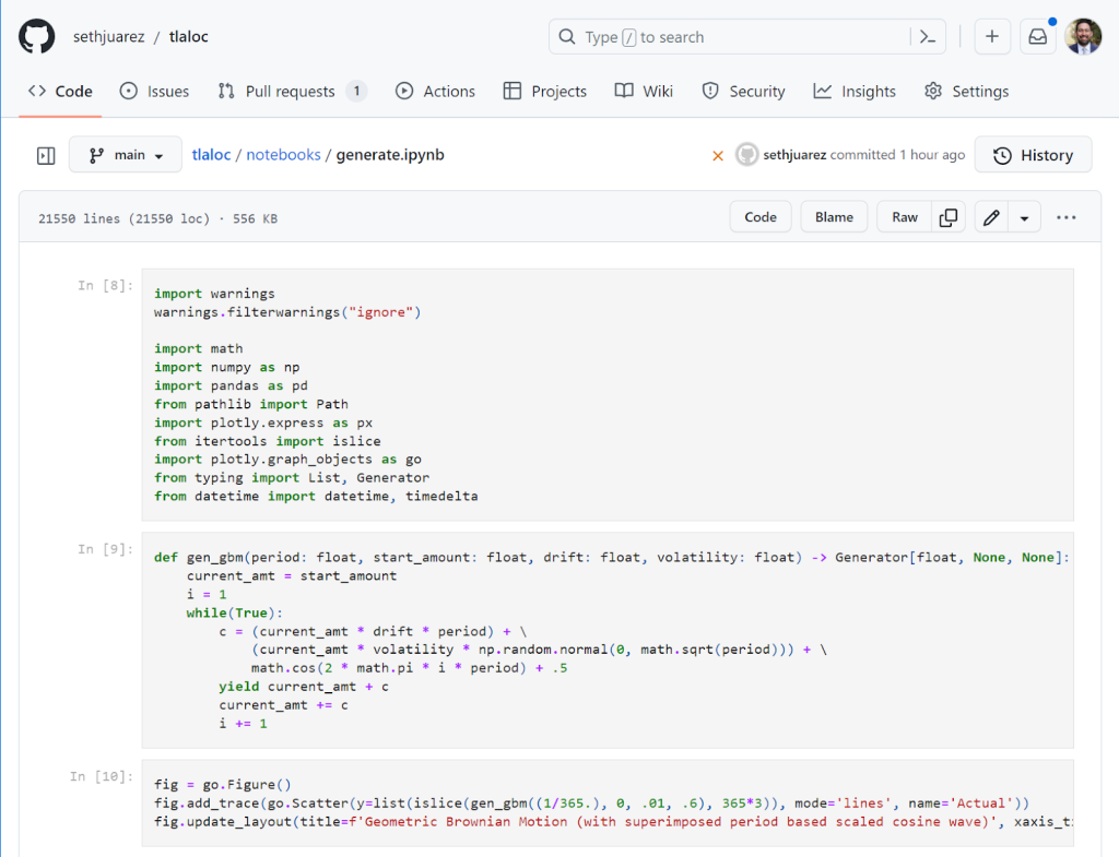 Screenshot of github.com tlaloc/notebooks/generate.ipynb