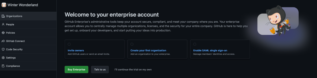 Screenshot of the Enterprise Account page, in dark mode.