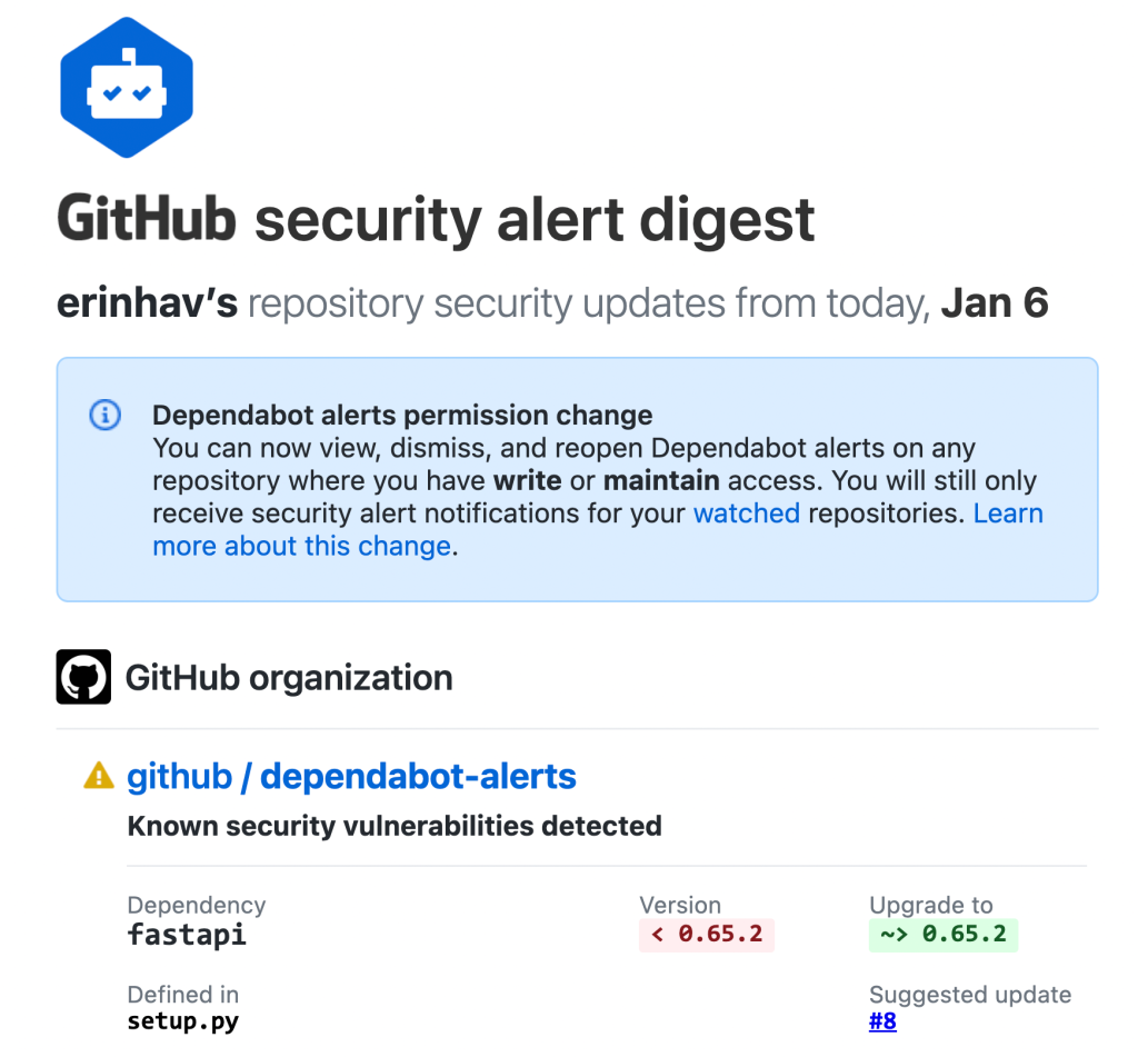 Dependabot alerts digest email