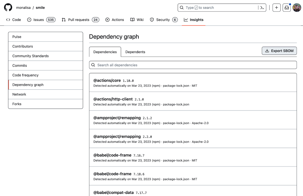 Screenshot of dependency graph