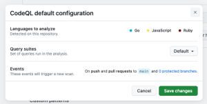 Code scanning default setup Go