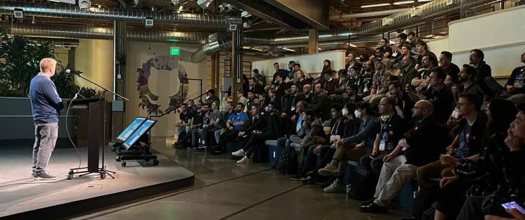 Juan speaking at the Godot GDC 2023 Meetup.