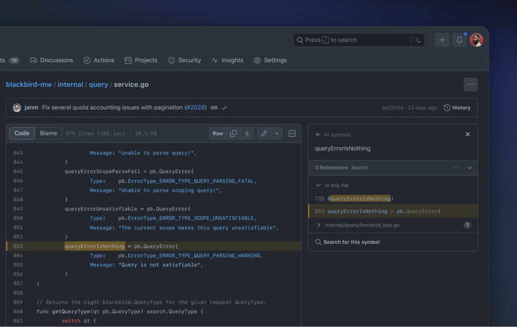 Code view showing the definition of the queryErrorIsNothing constant