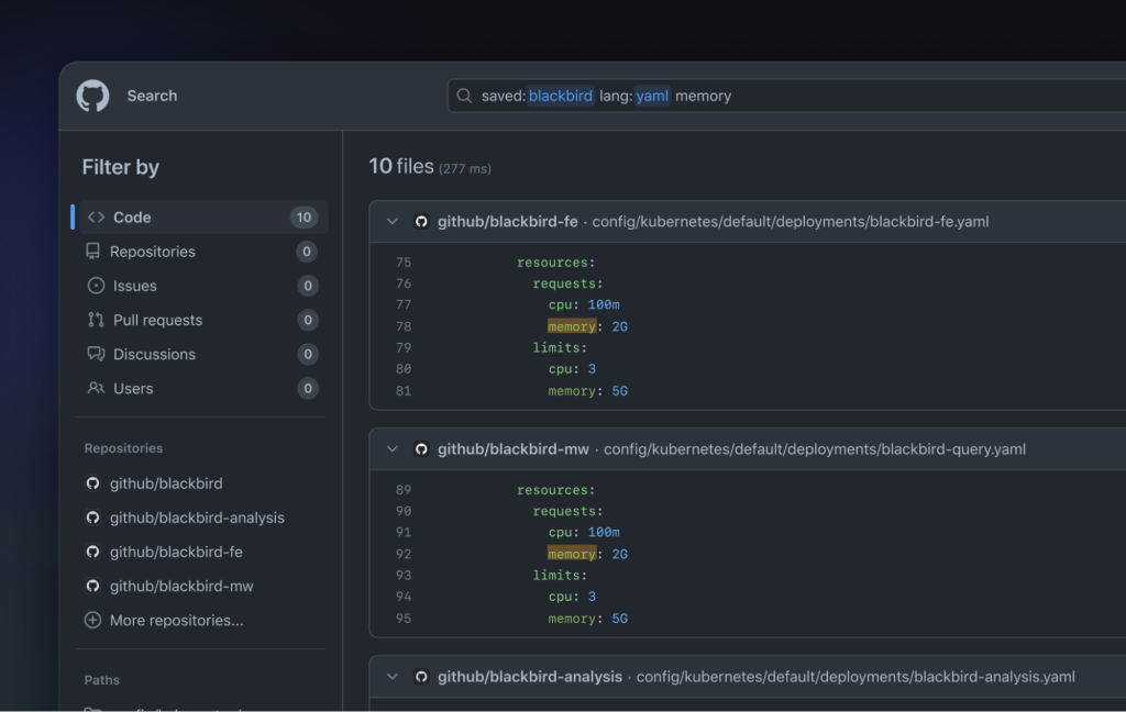 Search results for the query saved:blackbird lang:yaml memory