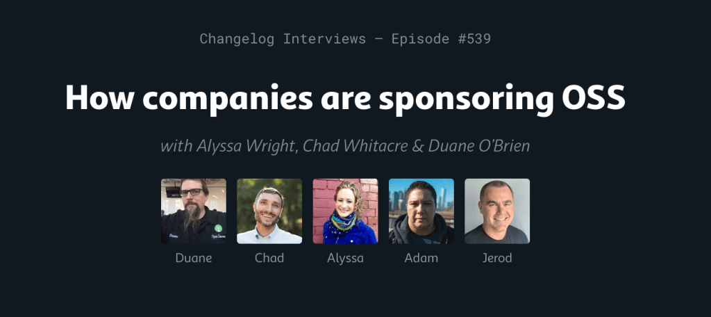 Header image from the Changelog podcast with headshot photographs of each of the participants.