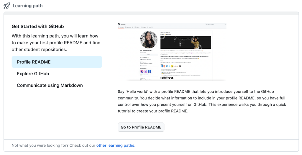 Screenshot of the "Get Started with GitHub" learning path