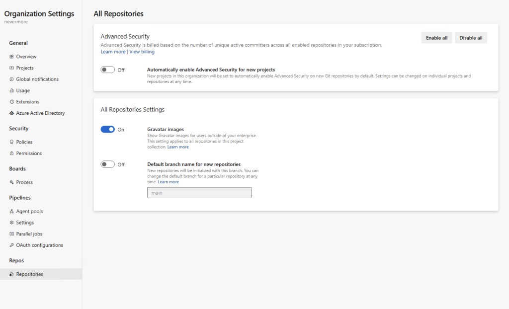 Screenshot of Organization-level enablement.