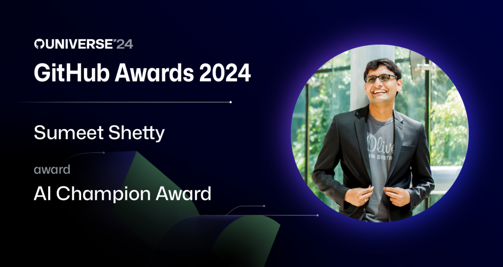 Graphic showing winner of AI Champion award, Sumeet Shetty