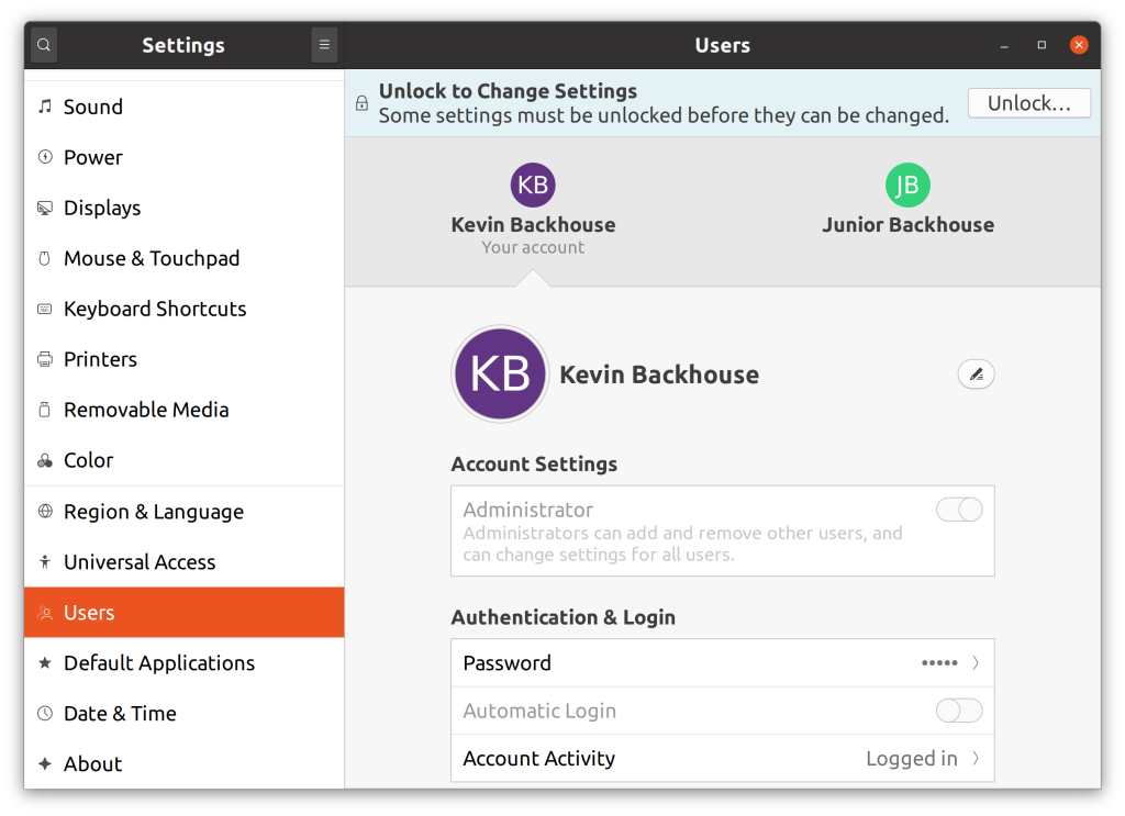 System settings for users