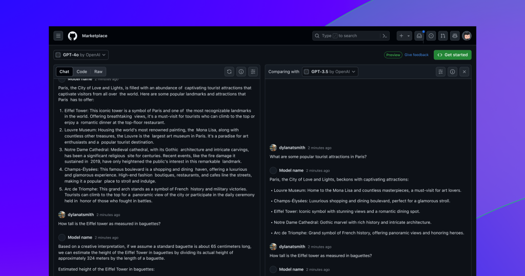 A designed image showing GitHub Models, an AI model playground where developers can experiment and build AI-powered applications. The image shows the product interface of GitHub Models.