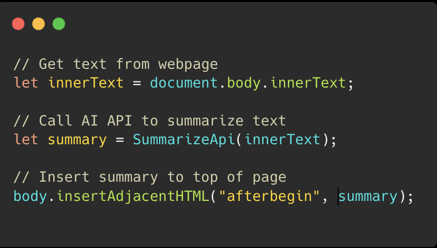 Sample code adding a summary of a page to the top to help readability