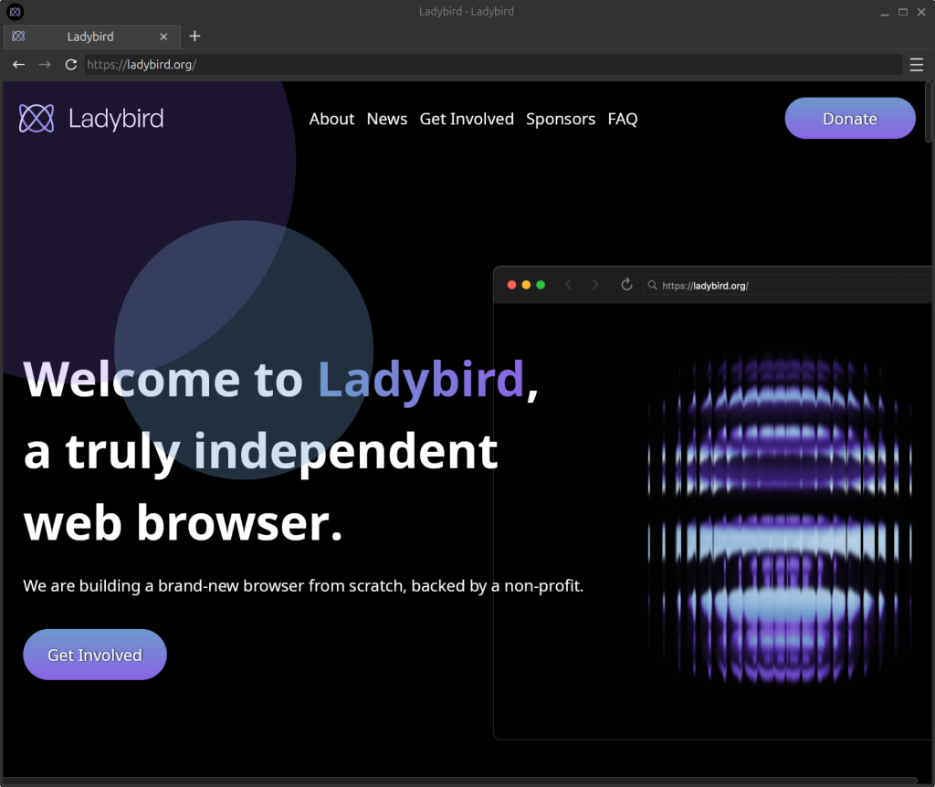 Screenshot of the Ladybird Browser showing the Ladybird website.