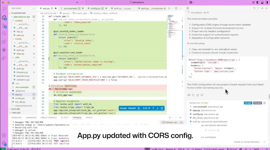 A screenshot showing how to setup CORS configuration for React frontend.