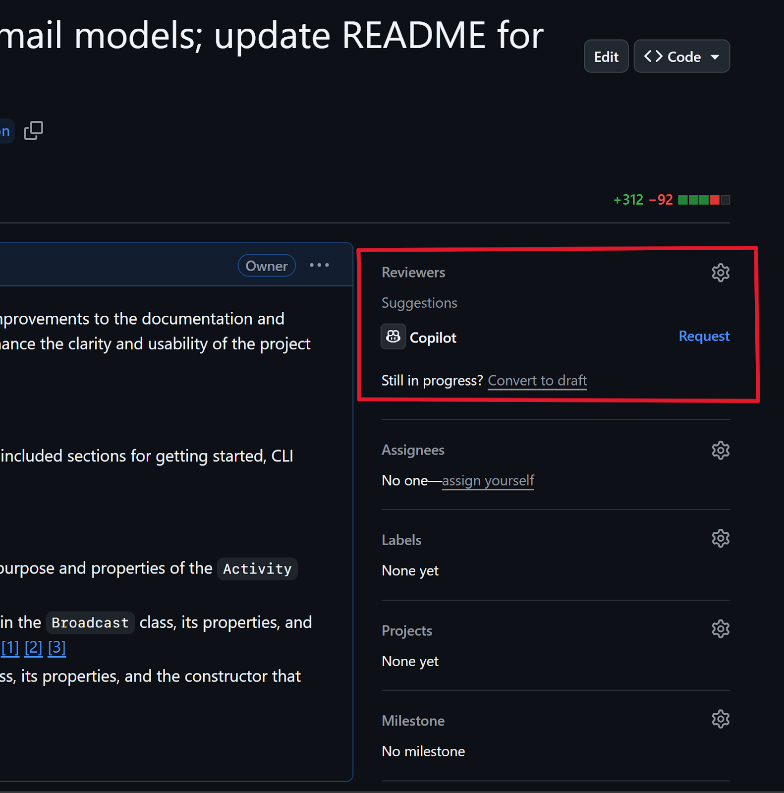 A screenshot showing the GitHub Copilot Pull Request view.