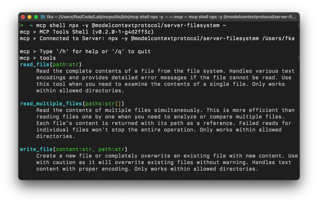 A screenshot showing MCP Tools Shell.