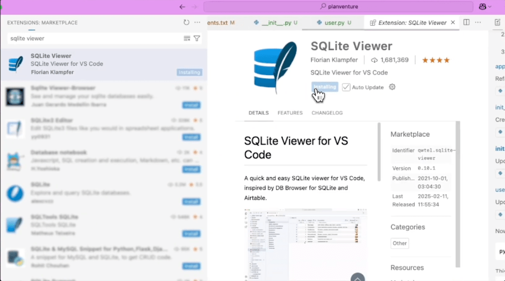 A screenshot showing how to install SQLite Viewer.